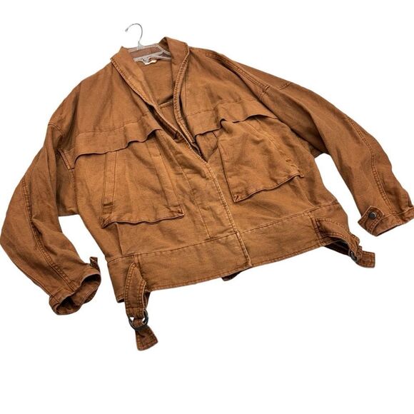 Free People Utility Cargo Jacket Burnt Orange Tan Sz M - Picture 4 of 15